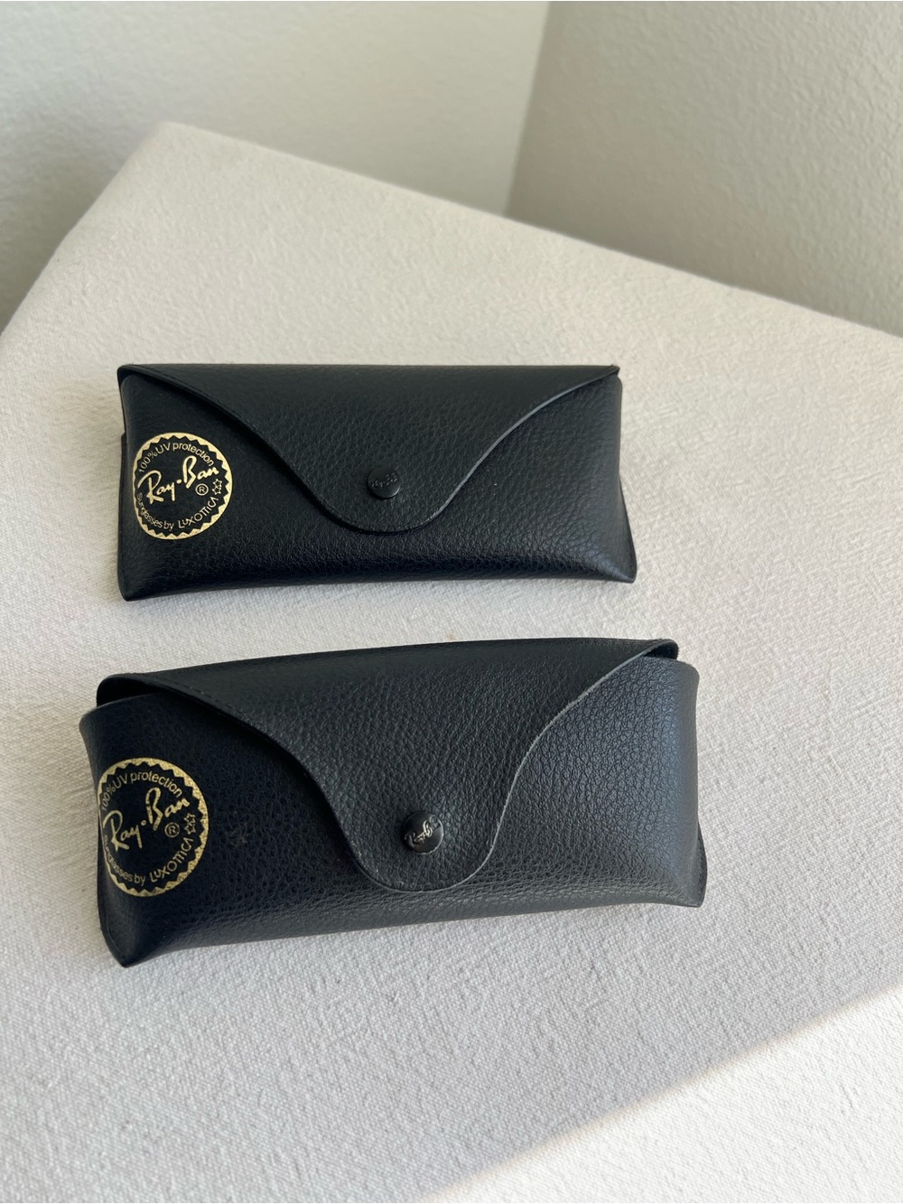 Ray-Ban Black Leather Sunglass Cases with Gold Logo - Set of 2
